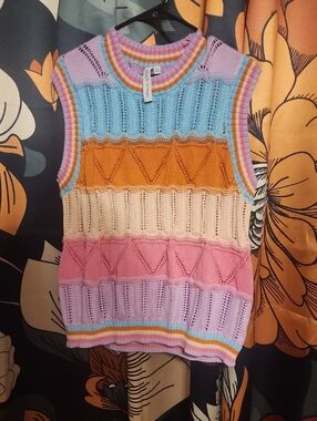 Colorblock Knit Sleeveless Sweater Vest - Multi Pink by